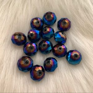 12mm Czech Faceted Rondelle Beads | Metallic Blue